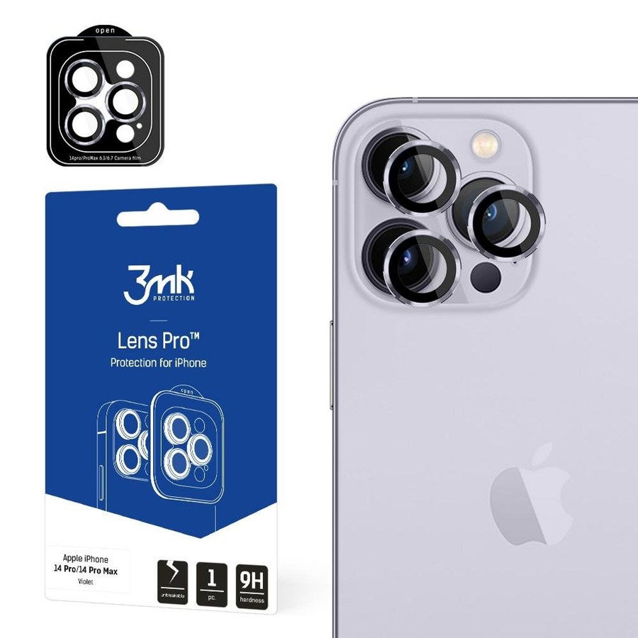 3MK Lens Protection Pro iPhone 14 Pro / 14 Pro Max fioletowy/violet Ochrona na obiektyw aparatu z ramką montażową 1szt.