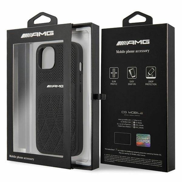 AMG AMHCP13MOSDBK IPHONE 13 / 14 / 15 6.1" CZARNY/BLACK HARDCASE LEATHER CURVED LINES