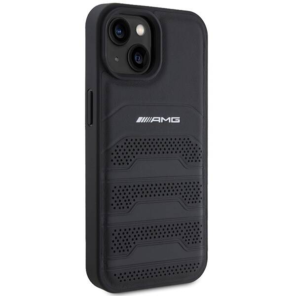 AMG AMHCP15SGSEBK IPHONE 15 / 14 / 13 6.1" CZARNY/BLACK HARDCASE LEATHER DEBOSSED LINES