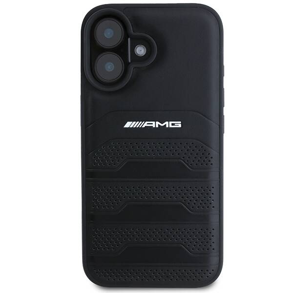 AMG AMHCP16SGSEBK iPhone 16  6.1" czarny/black hardcase Leather Debossed Lines Black Logo