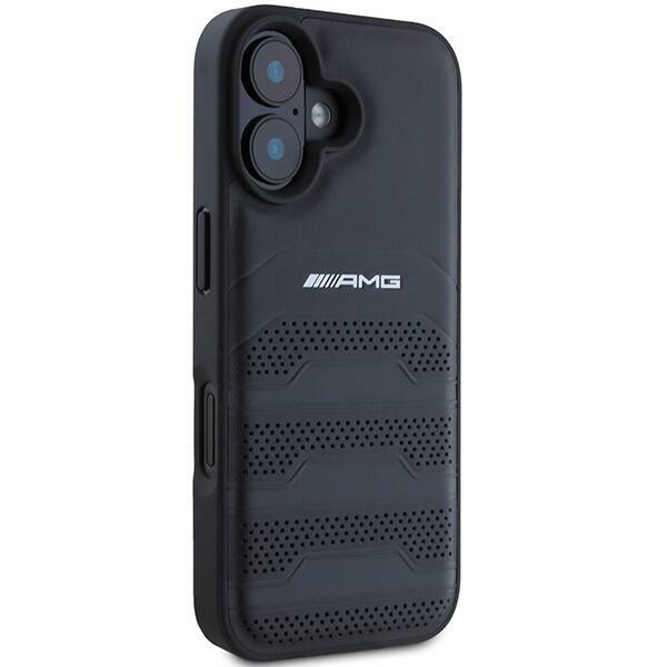 AMG AMHCP16SGSEBK iPhone 16  6.1" czarny/black hardcase Leather Debossed Lines Black Logo