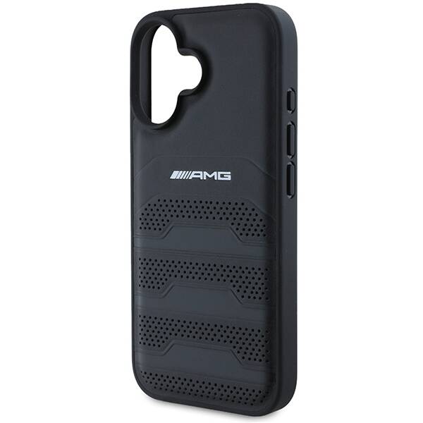 AMG AMHCP16SGSEBK iPhone 16  6.1" czarny/black hardcase Leather Debossed Lines Black Logo