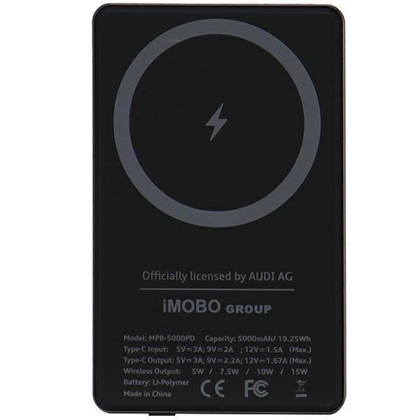 Audi Powerbank indukcyjny 15W 5000mAh szary/grey Big Logo MagSafe AU-MWPB5000-GT/D1-GY