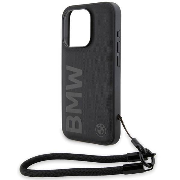 BMW BMHCP15L23RMRLK iPhone 15 Pro 6.1" czarny/black hardcase Signature Leather Wordmark Cord