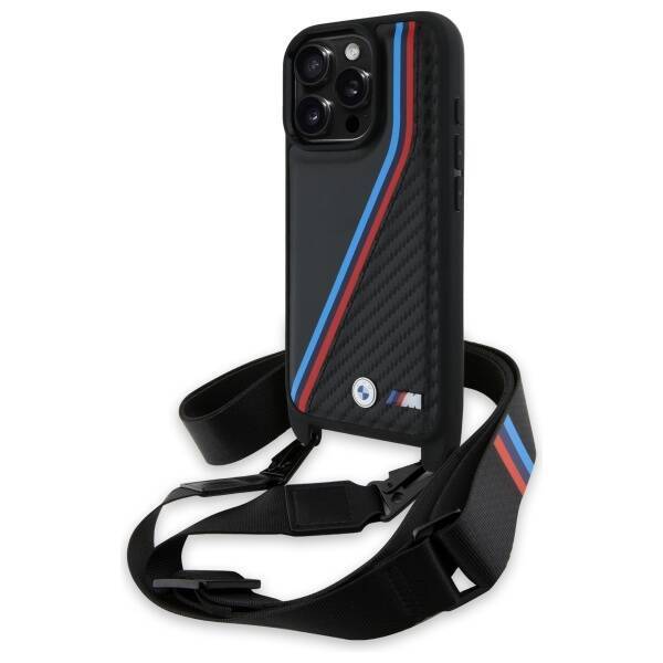 BMW BMHCP16L23PSVTK iPhone 16 Pro 6.3"    czarny/black hardcase M Edition Carbon Tricolor Lines & Strap