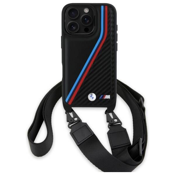 BMW BMHCP16L23PSVTK iPhone 16 Pro 6.3"    czarny/black hardcase M Edition Carbon Tricolor Lines & Strap