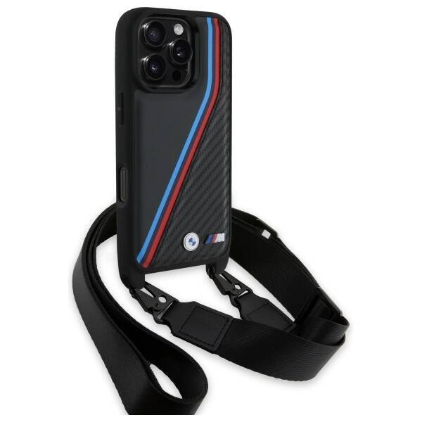 BMW BMHCP16L23PSVTK iPhone 16 Pro 6.3"    czarny/black hardcase M Edition Carbon Tricolor Lines & Strap