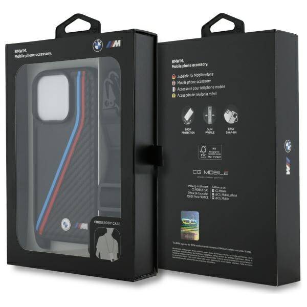 BMW BMHCP16L23PSVTK iPhone 16 Pro 6.3"    czarny/black hardcase M Edition Carbon Tricolor Lines & Strap