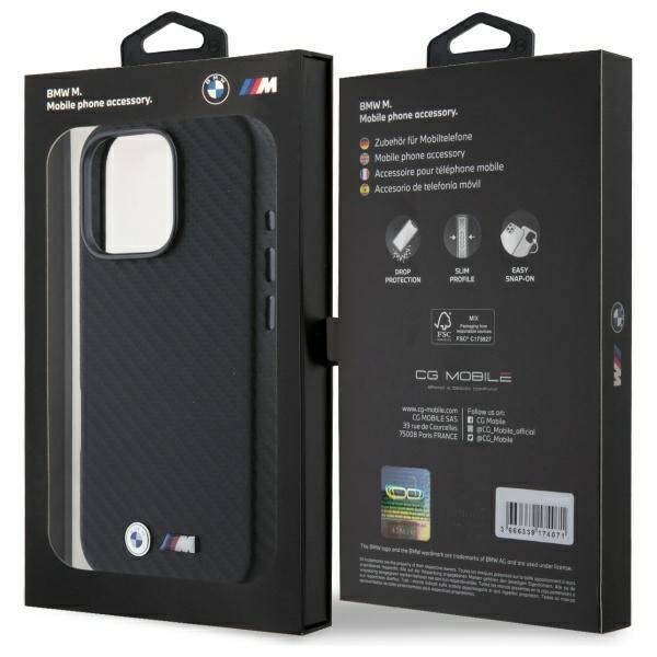 BMW BMHCP16L23PUFWC iPhone 16 Pro 6.3"    czarny/black hardcase Carbon Wrapped Metal