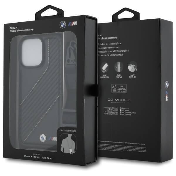 BMW BMHCP16X23PSCCK iPhone 16 Pro Max     6.9" czarny/black hardcase M Edition Carbon Stripe & Strap