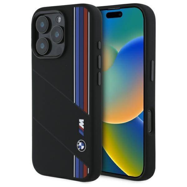 BMW BMHMP16L23SCUK iPhone 16 Pro 6.3"     czarny/black hardcase Silicone Cut Tricolor Lines MagSafe