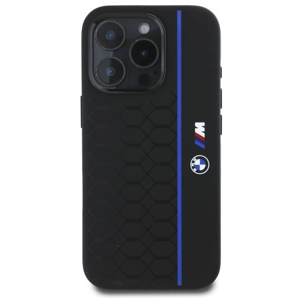 BMW BMHMP16L23SHEB iPhone 16 Pro 6.3"     czarny/black hardcase Silicone Hexagon Blue Line MagSafe