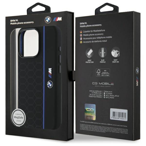 BMW BMHMP16L23SHEB iPhone 16 Pro 6.3"     czarny/black hardcase Silicone Hexagon Blue Line MagSafe