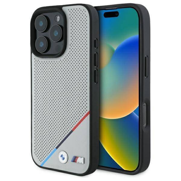 BMW BMHMP16X23PUPDG iPhone 16 Pro Max     6.9" szary/grey hardcase M Perforated Tricolor Line MagSafe