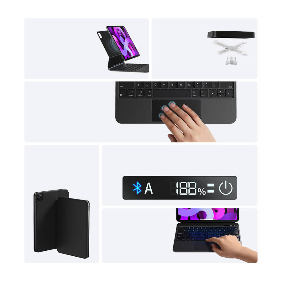 Baseus Brilliance klawiatura bluetooth etui iPad Pro 11'' (2018/2020/2021) / iPad Air 4 10.9'' / iPad Air 5 10.9'' / iPad 10 10.9'' (2022) magnetyczne z klapką podstawka szare