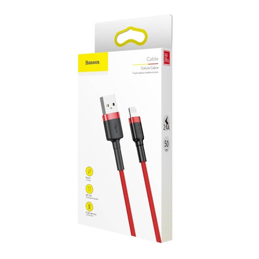 Baseus Cafule Cable wytrzymały nylonowy kabel przewód USB / Lightning QC3.0 2.4A 0,5M czerwony (CALKLF-A09)