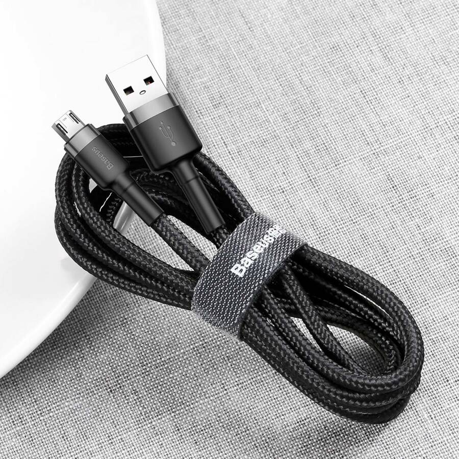 Baseus Cafule Cable wytrzymały nylonowy kabel przewód USB / micro USB QC3.0 2.4A 1M czarno-szary (CAMKLF-BG1)