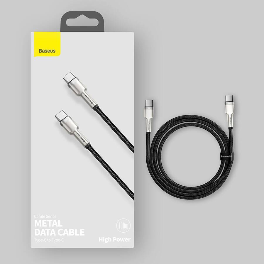 Baseus Cafule Metal Data kabel USB Typ C - USB Typ C 100 W (20 V / 5 A) Power Delivery 2 m czarny (CATJK-D01)
