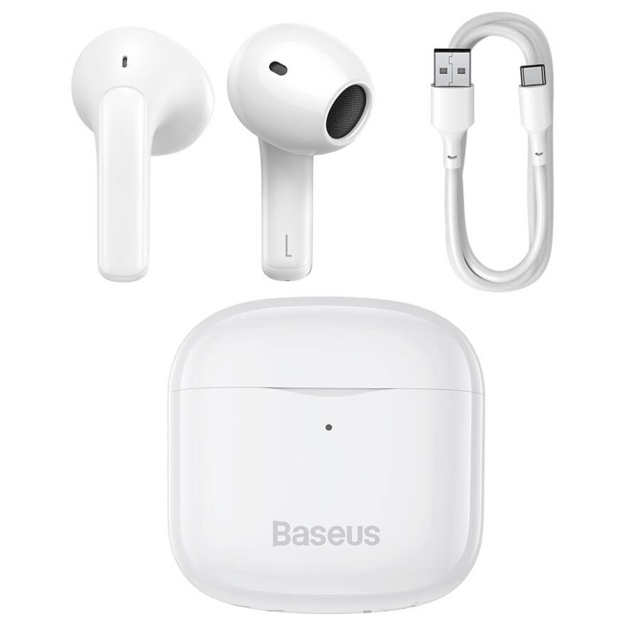 Baseus E3 bezprzewodowe słuchawki Bluetooth 5.0 TWS douszne wodoodporne IP64 biały (NGTW080002)
