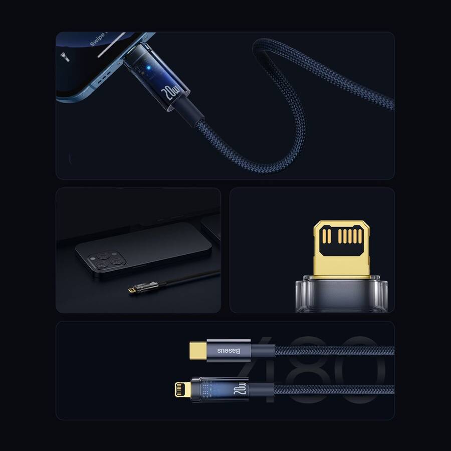 Baseus Explorer Series kabel przewód USB Typ C – Lightning 20W 2m niebieski (CATS000103)