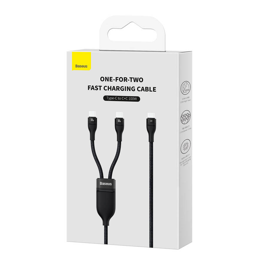 Baseus Flash Series Ⅱ kabel do szybkiego ładowania 2w1 USB-C - 2xUSB-C 100W 1.5m czarny