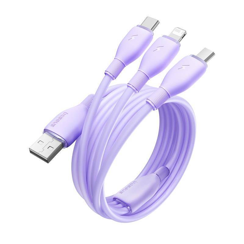 Baseus Kabel ultra-szybkiego ładowania One-for-Three USB-A do M+L+C 3.5A 1.3m Fioletowy