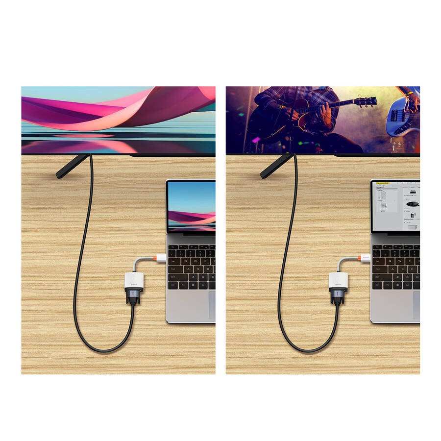 Baseus Lite Series przejściówka adapter HDMI do VGA + mini jack 3,5mm / zasilanie micro USB biały (WKQX010102)