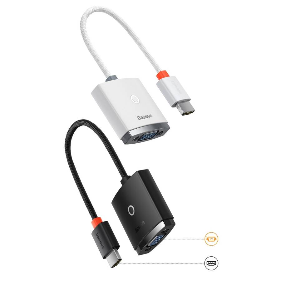 Baseus Lite Series przejściówka adapter HDMI do VGA + mini jack 3,5mm / zasilanie micro USB biały (WKQX010102)