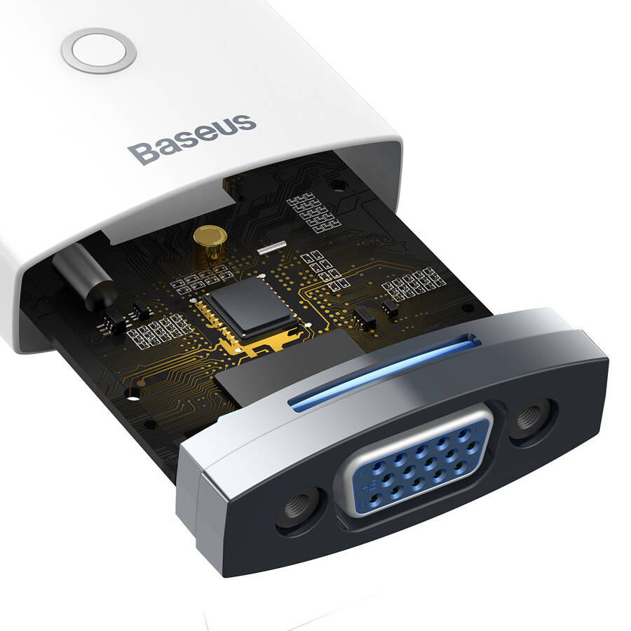 Baseus Lite Series przejściówka adapter HDMI do VGA + mini jack 3,5mm / zasilanie micro USB biały (WKQX010102)