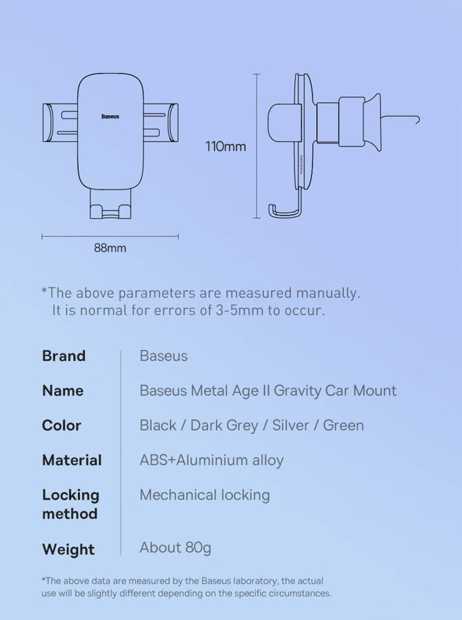 Baseus Metal AgeⅡ Gravity Car Mount（Air Outlet Version）Silver