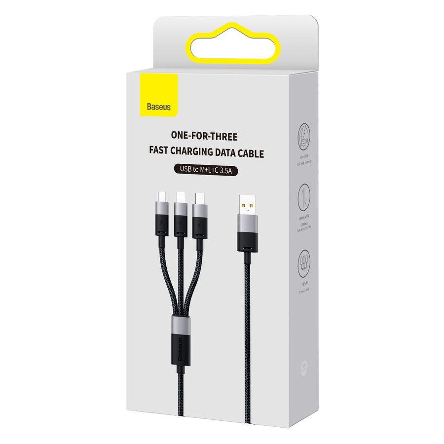 Baseus kabel 3w1 StarSpeed USB - micro USB + Lightning + USB-C 1,2m 3,5A czarny