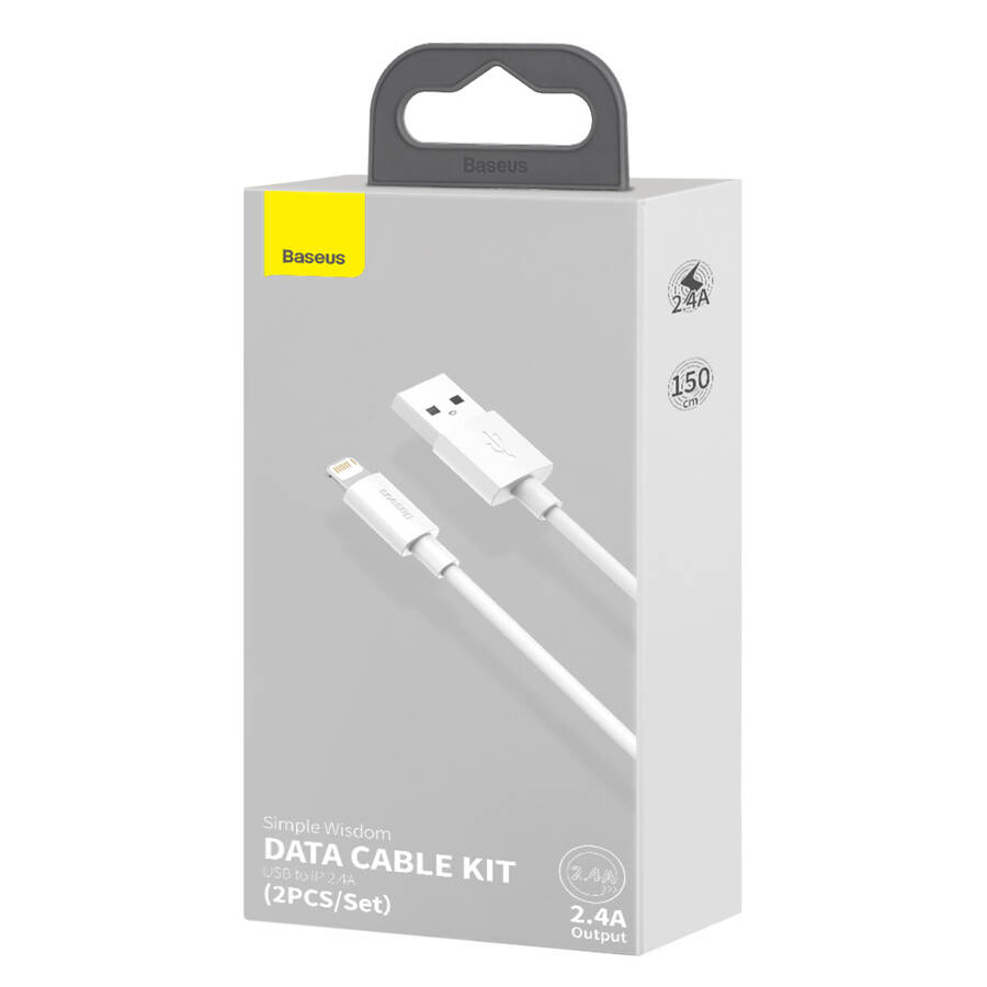 Baseus kabel Simple Wisdom USB - Lightning 1,5 m 2,4A biały 2 szt