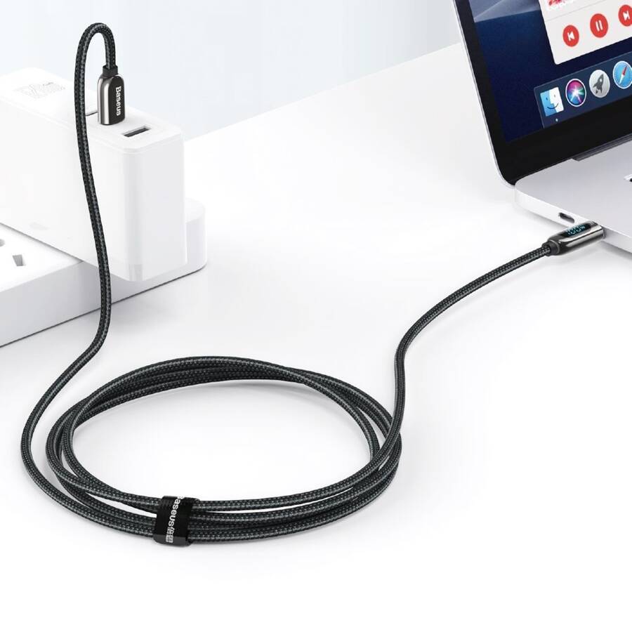 Baseus kabel USB Typ C - USB Typ C 100W (20V / 5A) Power Delivery z wyświetlaczem ekranem miernik mocy 2m czarny (CATSK-C01)