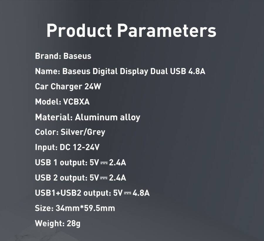 Baseus ładowarka samochodowa 2x USB 4,8A 24W z LCD + kabel 3w1 USB - USB Typ C / micro USB / Lightning 1,2m czarny (TZCCBX-0G)