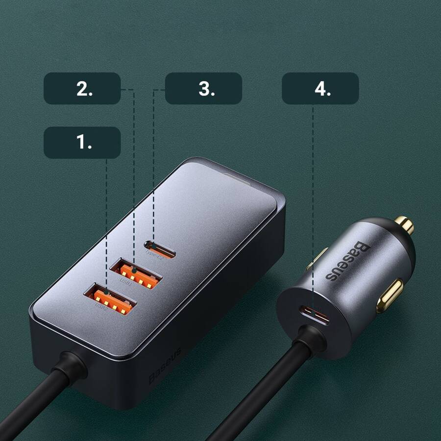 Baseus ładowarka samochodowa Share Together 2w1 PD 120W 2x USB 2x USB-C szara