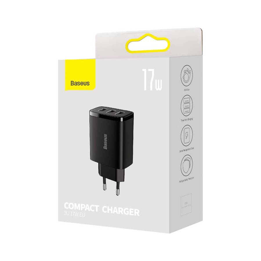 Baseus ładowarka sieciowa Compact 3 x USB czarna 17W