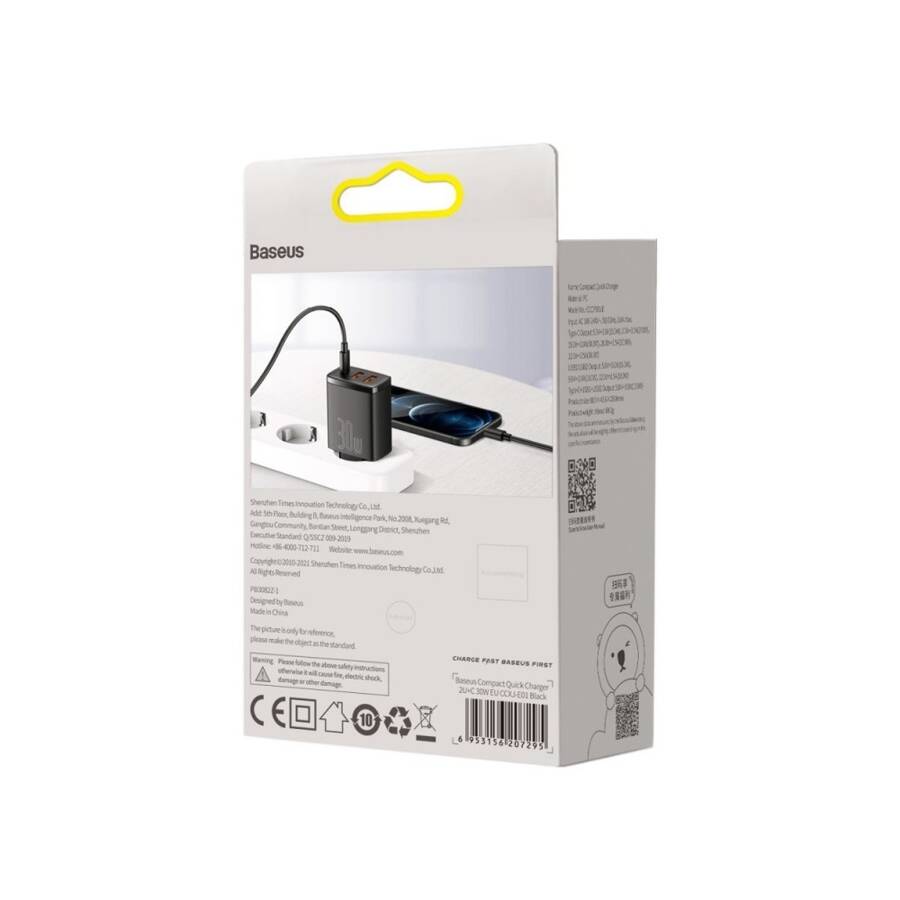 Baseus ładowarka sieciowa Compact PD 30W 1x USB-C 2x USB czarna