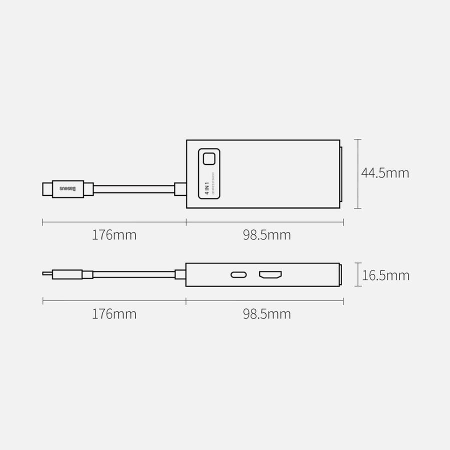 Baseus stacja dokująca Metal Gleam Series 4-in-1 Multifunctional Type-C HUB szara (Type-C to HDMI*1+USB3.0*1+USB2.0*1+PD*1)