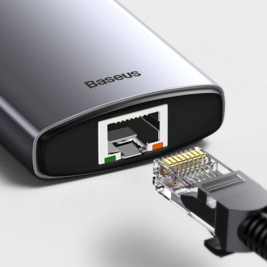 Baseus stacja dokująca Metal Gleam Series 8-in-1 Multifunctional Type-C HUB szara(Type-C to HDMI*1+USB3.0*3+PD*1+RJ45*1+SD/TF*1)