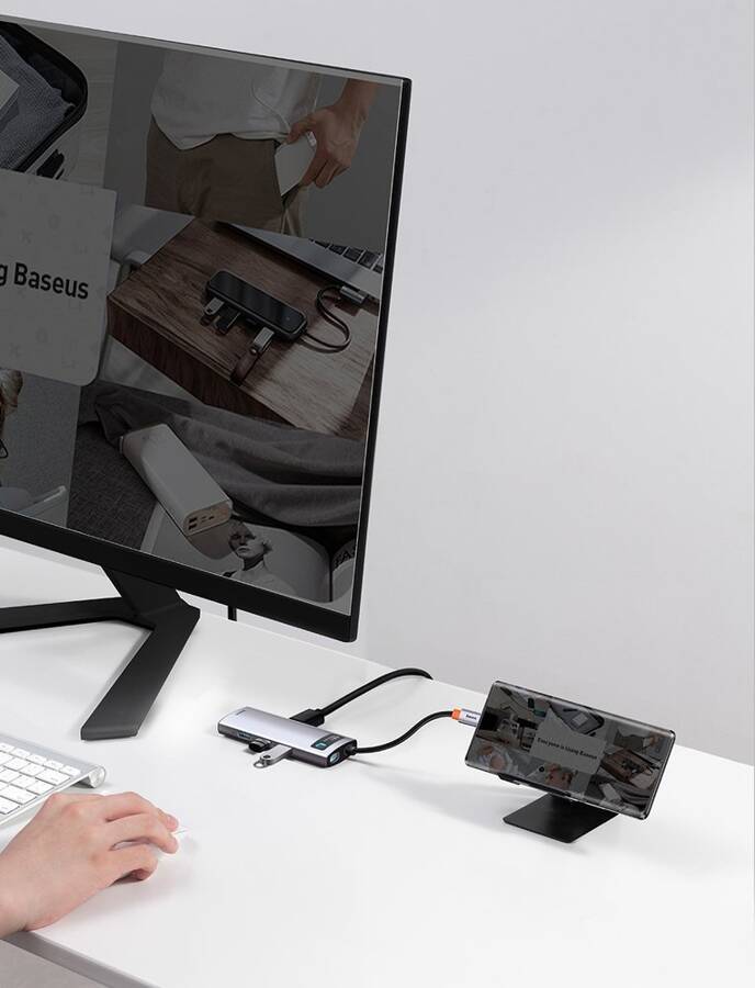 Baseus stacja dokująca Metal Gleam Series 8-in-1 Multifunctional Type-C HUB szara(Type-C to HDMI*1+USB3.0*3+PD*1+RJ45*1+SD/TF*1)