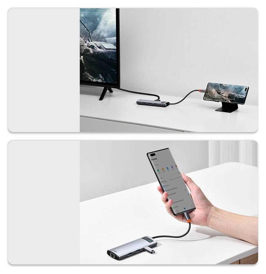 Baseus stacja dokująca Metal Gleam Series 8-in-1 Multifunctional Type-C HUB szara(Type-C to HDMI*1+USB3.0*3+PD*1+RJ45*1+SD/TF*1)