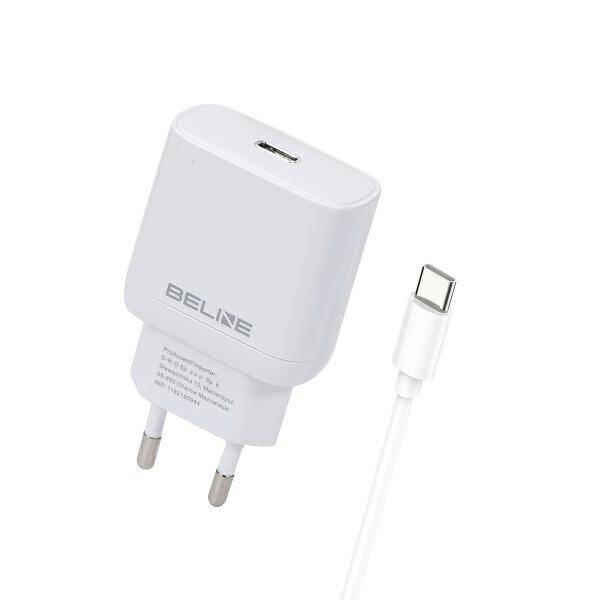 Beline Ład. siec. 1x USB-C 25W + kabel USB-C biała /white PD 3.0  BLNCW25C GaN