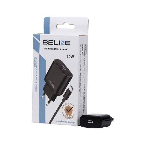 Beline Ład. siec. 1x USB-C 30W + kabel USB-C czarna /black PD 3.0  BLNCB30C GaN