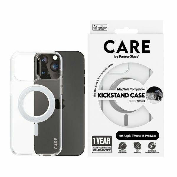 CARE by PanzerGlass Kickstand Case iPhone 15 Pro Max 6,7" MagSafe srebrny/silver 1415