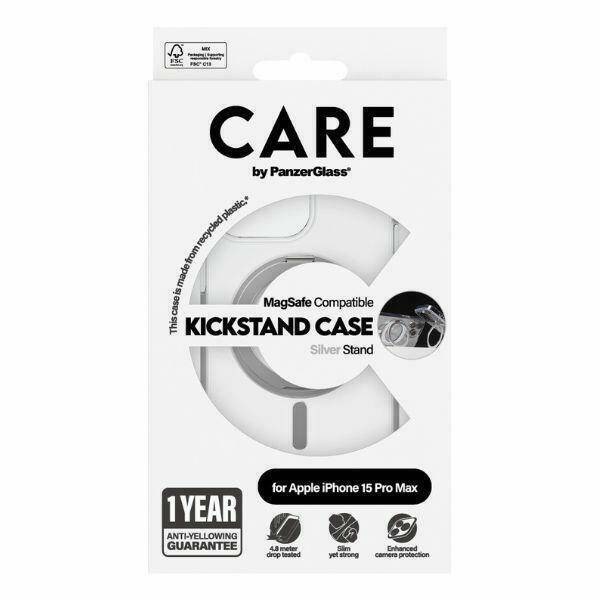 CARE by PanzerGlass Kickstand Case iPhone 15 Pro Max 6,7" MagSafe srebrny/silver 1415