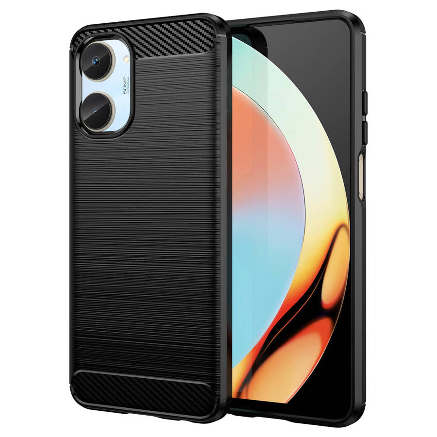 Carbon Case etui do Realme 10 elastyczny silikonowy karbonowy pokrowiec czarne