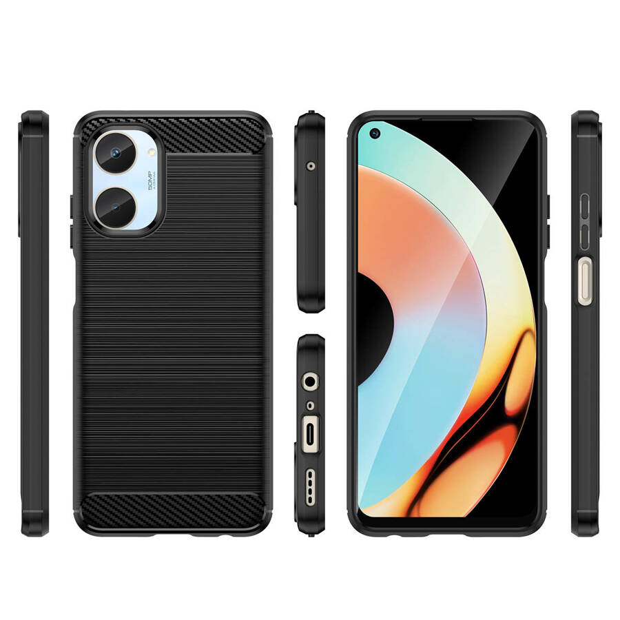 Carbon Case etui do Realme 10 elastyczny silikonowy karbonowy pokrowiec czarne