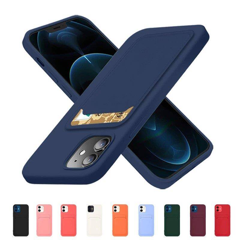 Card Case silikonowe etui portfel z kieszonką na kartę dokumenty do Samsung Galaxy S21 Ultra 5G ciemnozielony