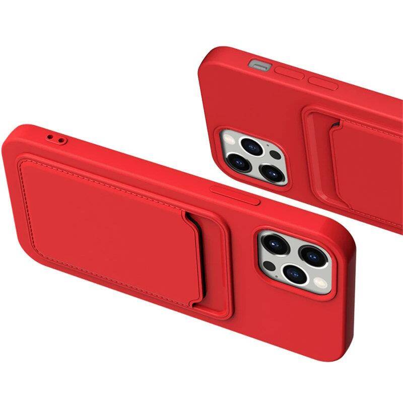 Card Case silikonowe etui portfel z kieszonką na kartę dokumenty do Xiaomi Redmi Note 10 / Redmi Note 10S czerwony