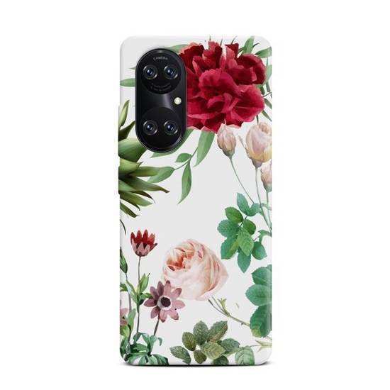 CaseGadget ETUI NADRUK CZERWONA RÓŻA I LIŚCIE NA BIAŁYM HUAWEI P50 PRO